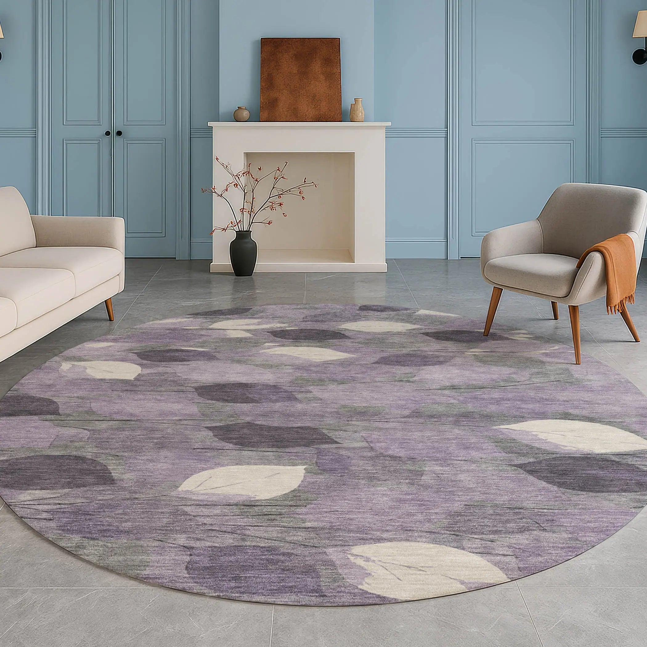 8' Purple And Lavender Round Floral Washable Indoor Outdoor Area Rug Homeroots Outdoor