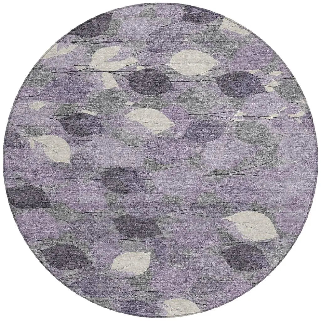 8' Purple And Lavender Round Floral Washable Indoor Outdoor Area Rug Homeroots Outdoor