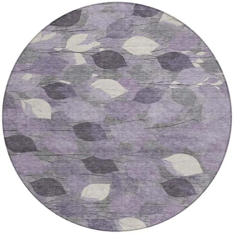 8' Purple And Lavender Round Floral Washable Indoor Outdoor Area Rug Homeroots Outdoor