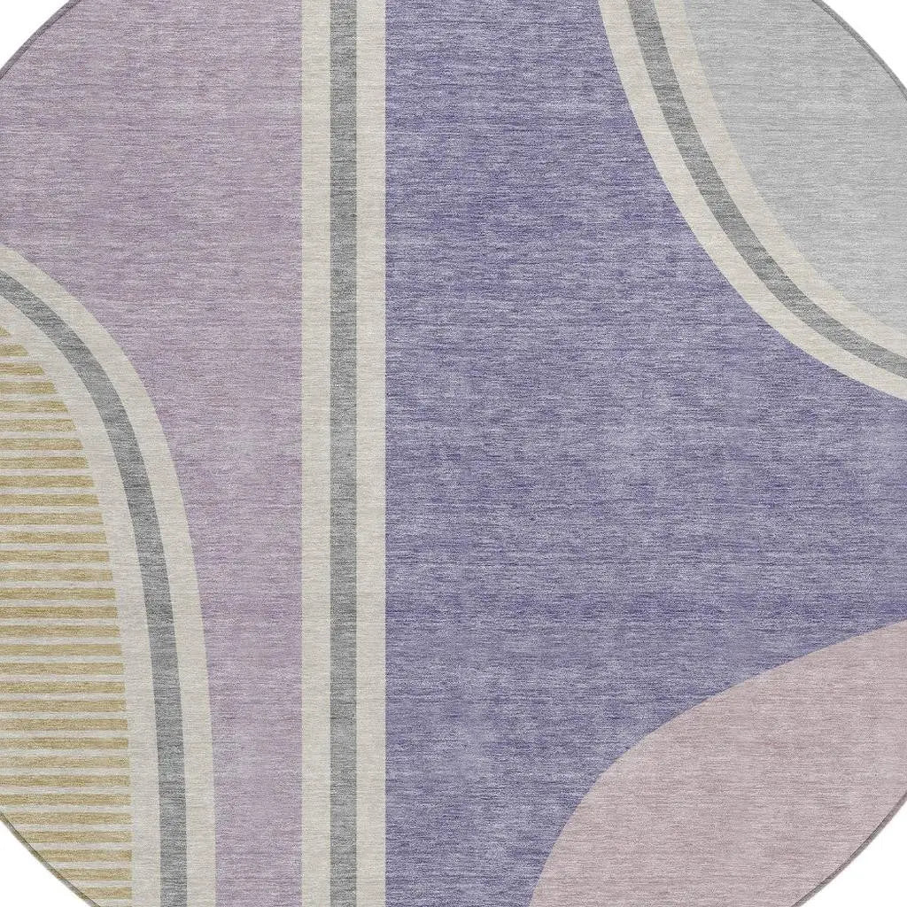 8' Purple And Lavender Round Geometric Washable Indoor Outdoor Area Rug Homeroots Outdoor