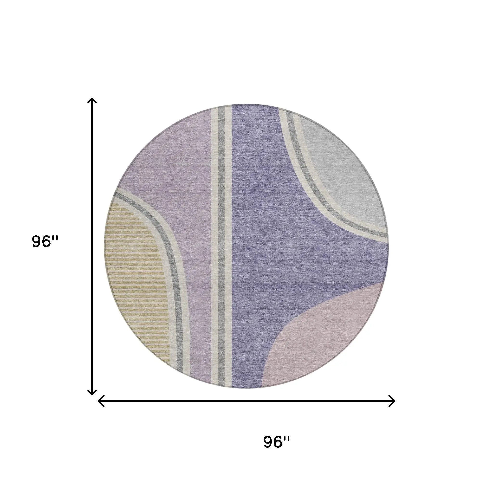 8' Purple And Lavender Round Geometric Washable Indoor Outdoor Area Rug Homeroots Outdoor