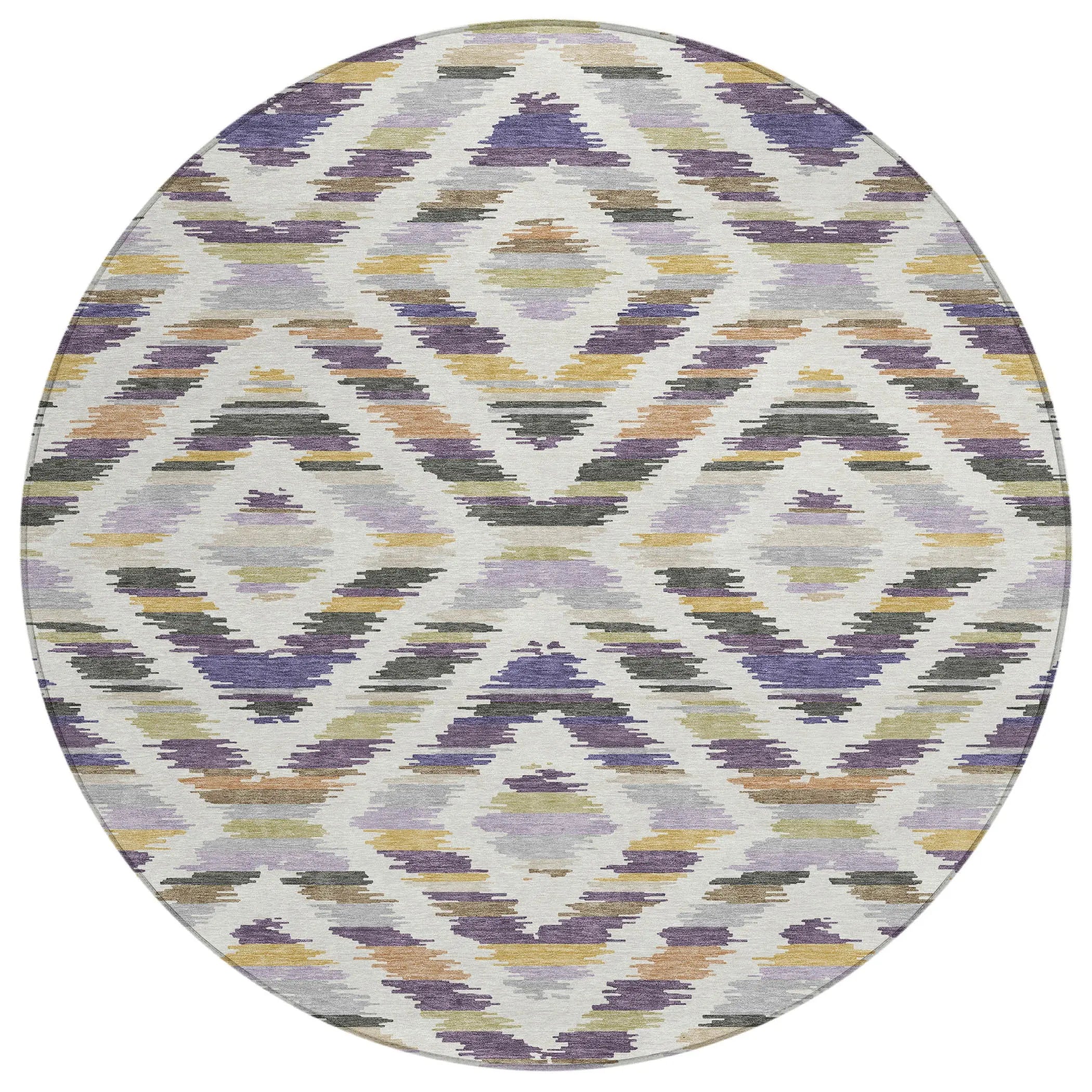 8' Purple And Lavender Round Tribal Washable Indoor Outdoor Area Rug Homeroots Outdoor