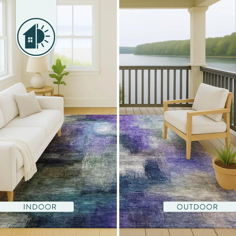 8' Purple And Pewter Round Abstract Washable Indoor Outdoor Area Rug Homeroots Outdoor