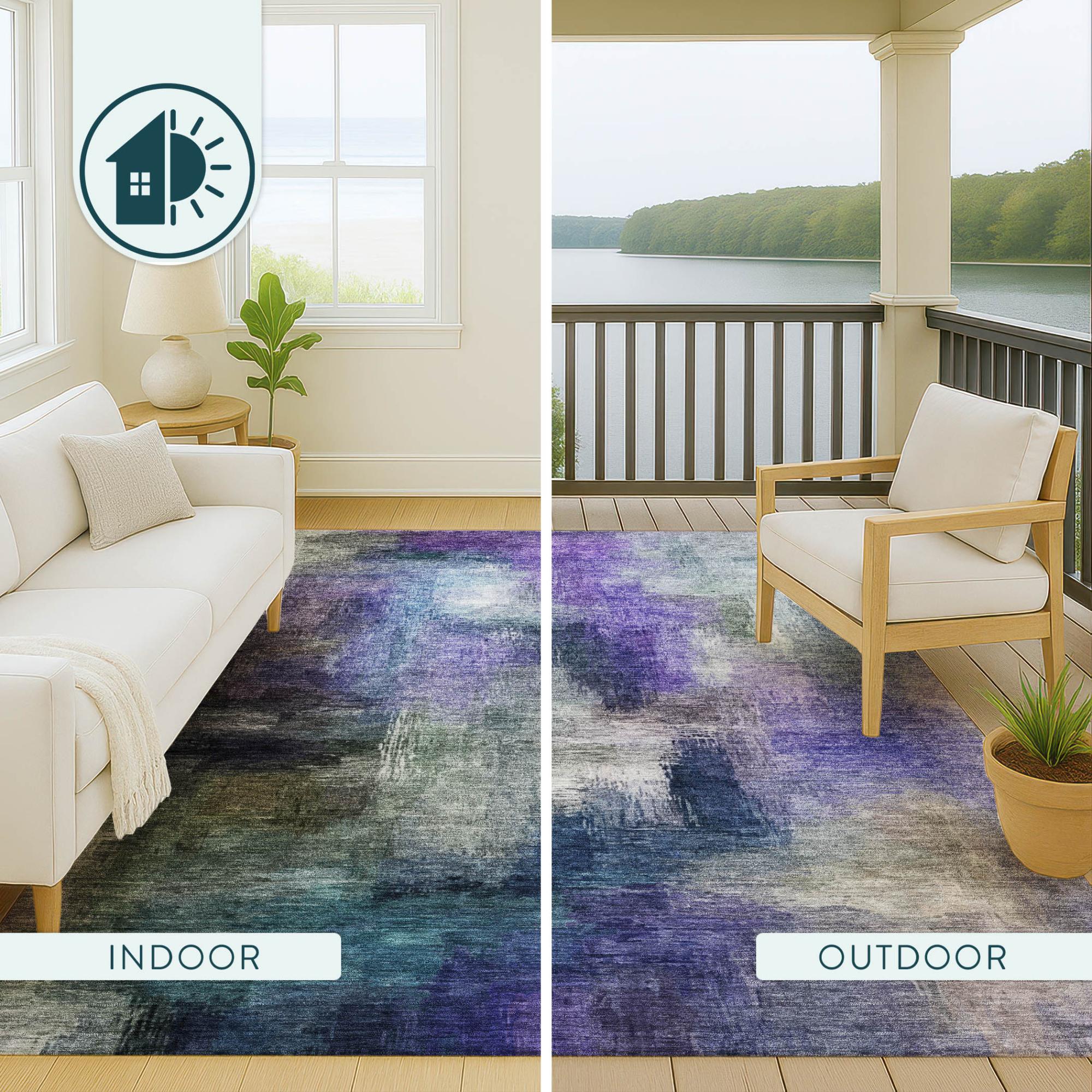 8' Purple And Pewter Round Abstract Washable Indoor Outdoor Area Rug Homeroots Outdoor