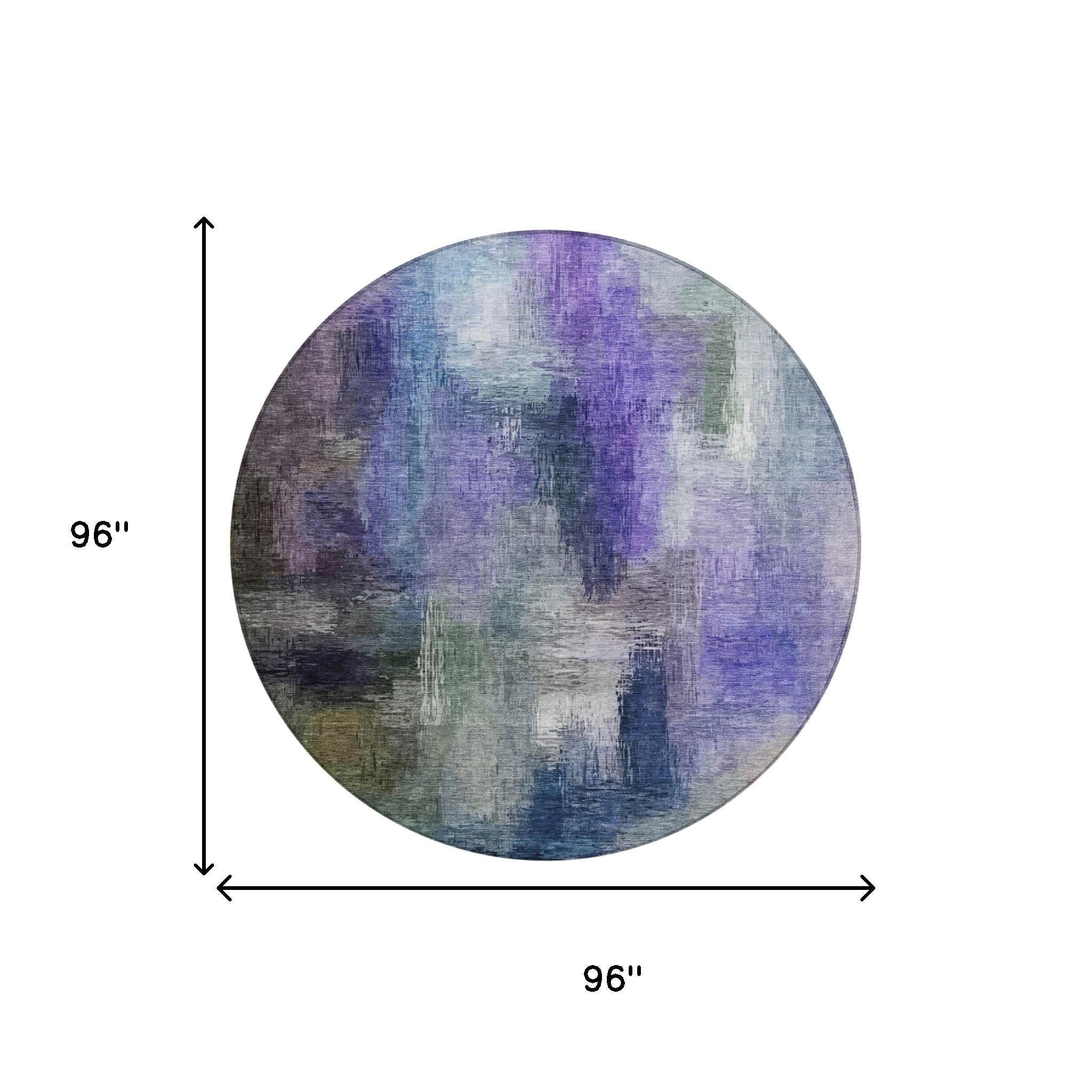 8' Purple And Pewter Round Abstract Washable Indoor Outdoor Area Rug Homeroots Outdoor