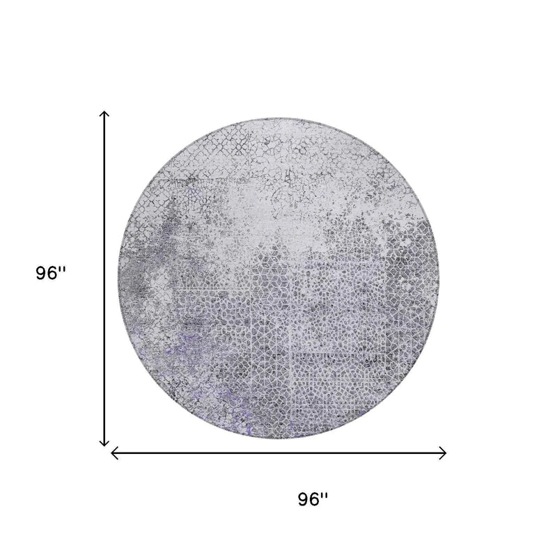 8' Purple And Pewter Round Abstract Washable Indoor Outdoor Area Rug Homeroots Outdoor