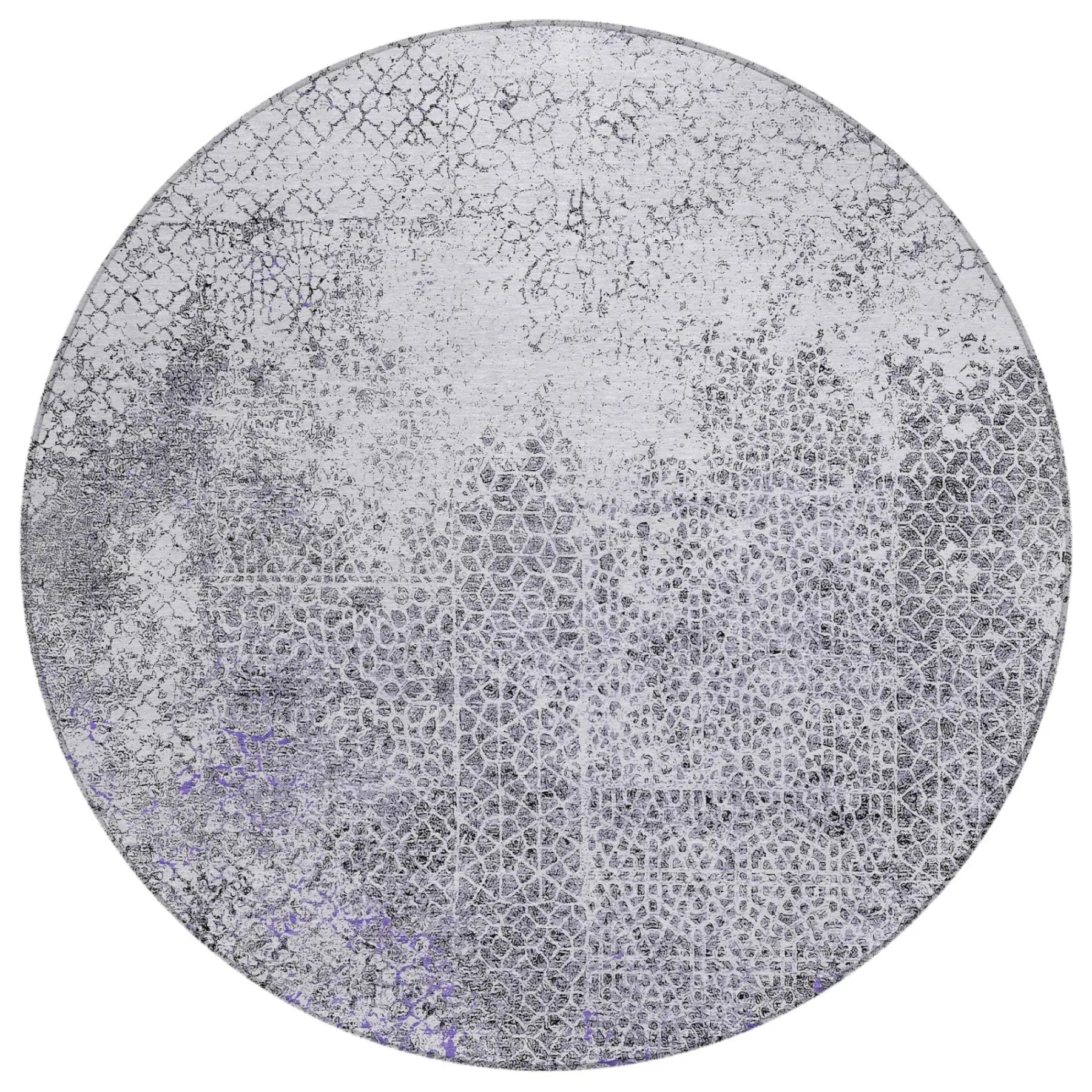 8' Purple And Pewter Round Abstract Washable Indoor Outdoor Area Rug Homeroots Outdoor