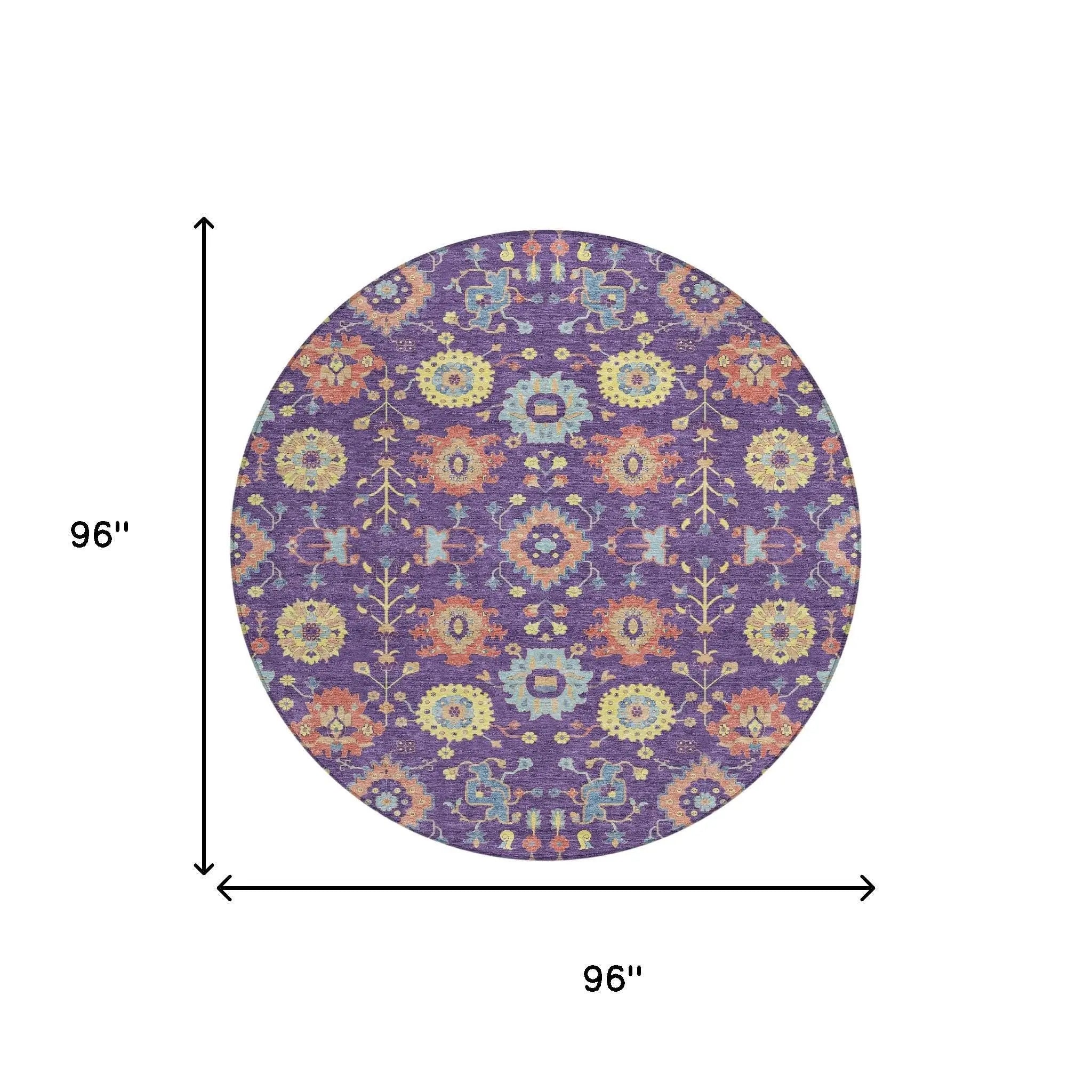 8' Purple And Plum Round Geometric Washable Indoor Outdoor Area Rug Homeroots Outdoor