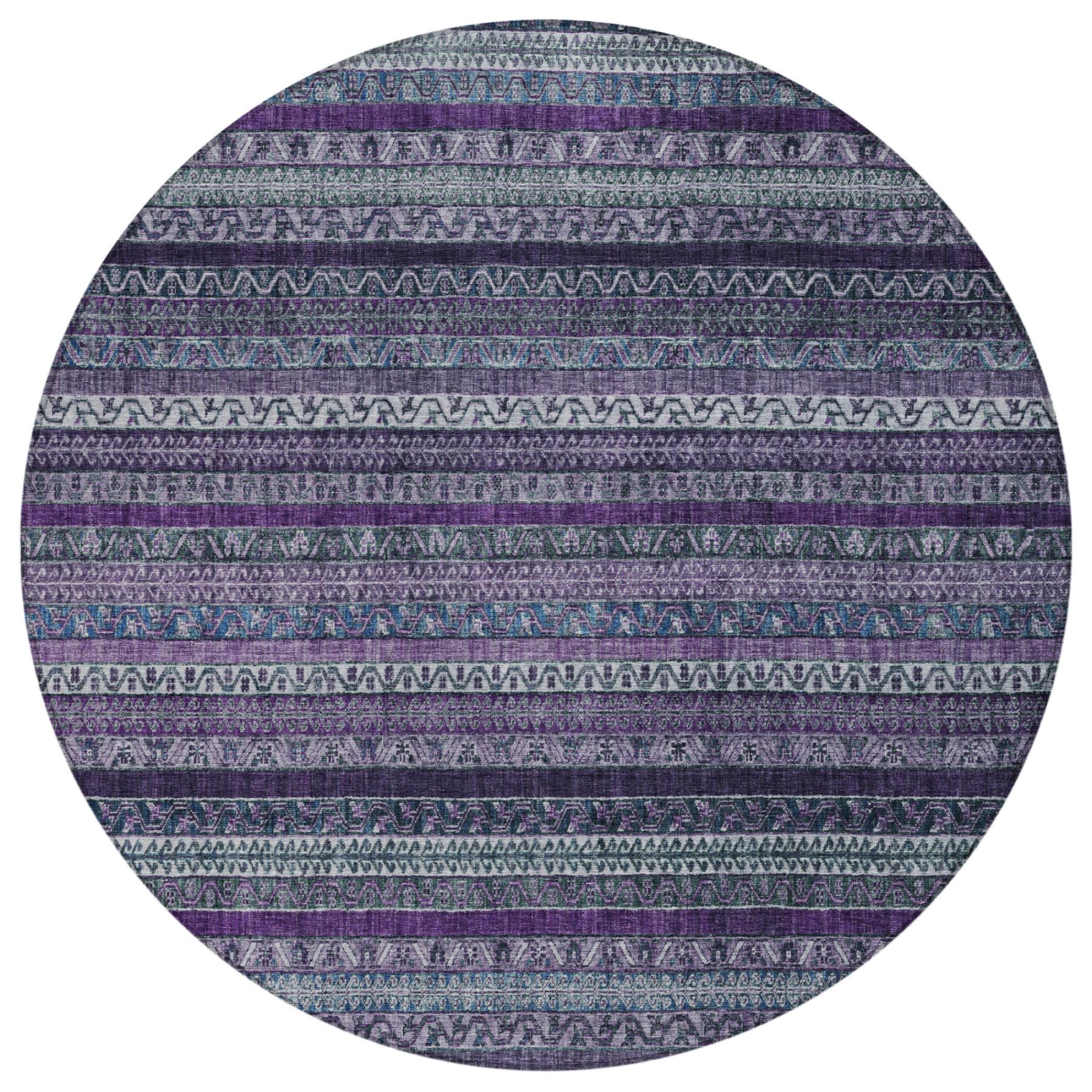 8' Purple And Plum Round Striped Washable Indoor Outdoor Area Rug Homeroots Outdoor