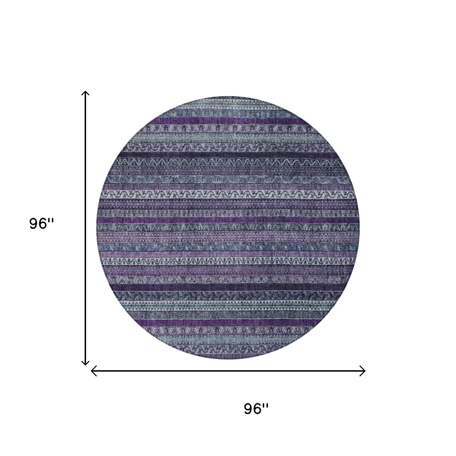 8' Purple And Plum Round Striped Washable Indoor Outdoor Area Rug Homeroots Outdoor