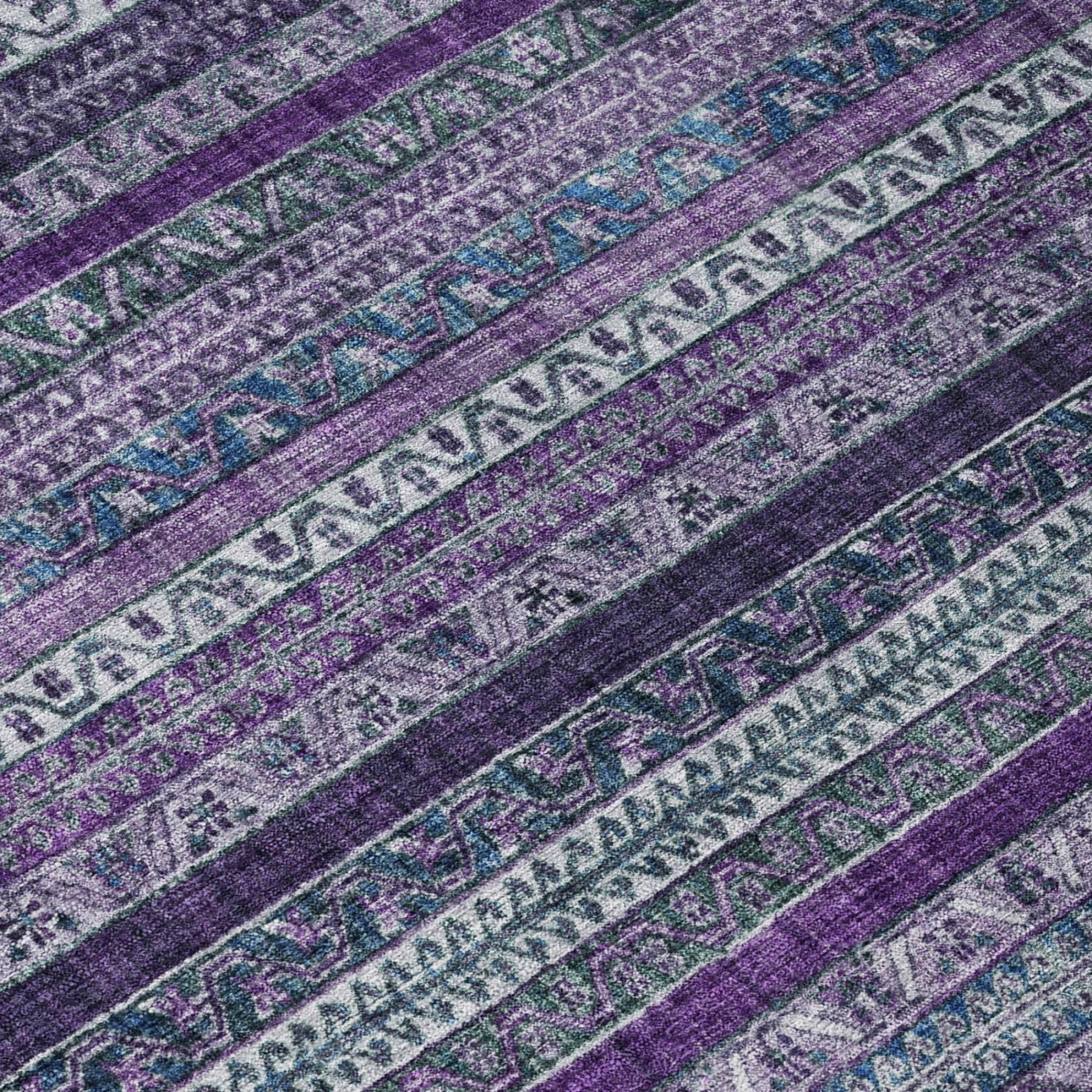 8' Purple And Plum Round Striped Washable Indoor Outdoor Area Rug Homeroots Outdoor