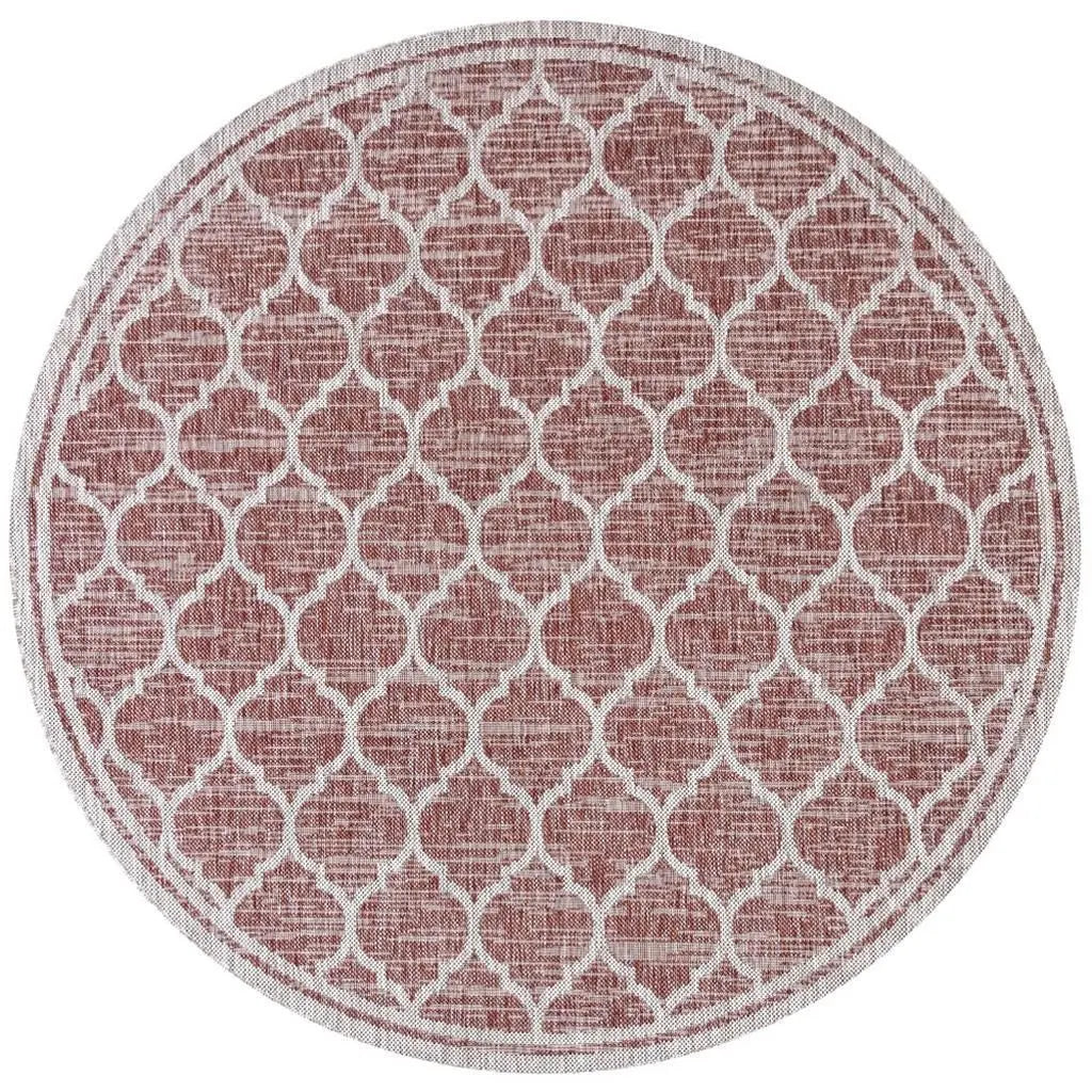8' Red And Beige Round Geometric Indoor Outdoor Area Rug Homeroots Outdoor