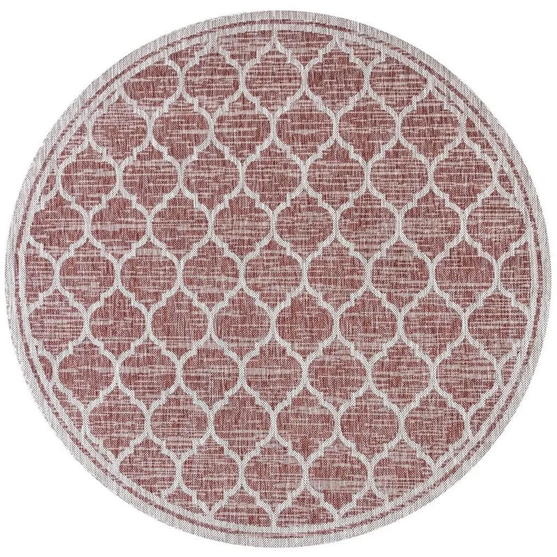 8' Red And Beige Round Geometric Indoor Outdoor Area Rug Homeroots Outdoor