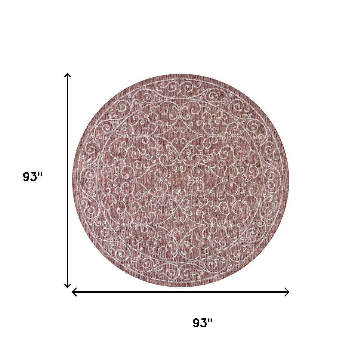 8' Red And Beige Round Medallion Indoor Outdoor Area Rug Homeroots Outdoor