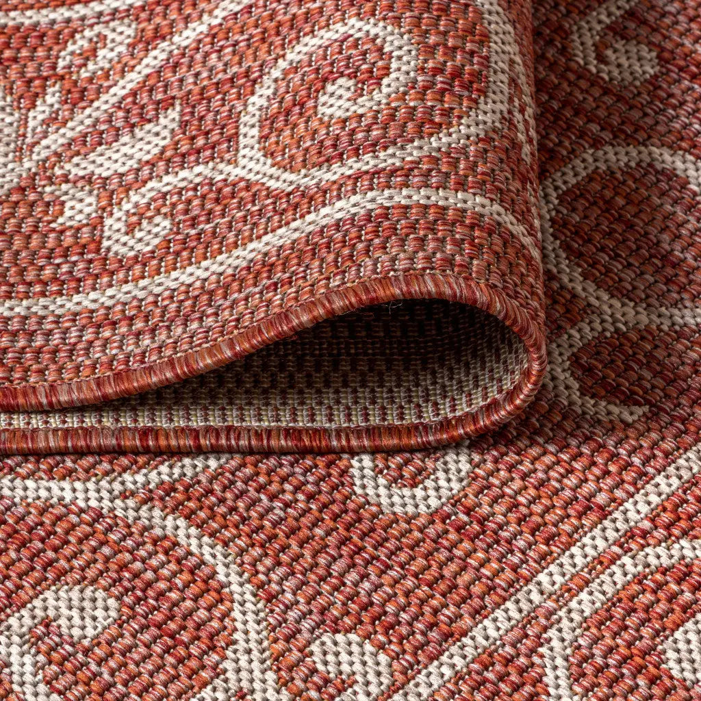 8' Red And Beige Round Medallion Indoor Outdoor Area Rug Homeroots Outdoor