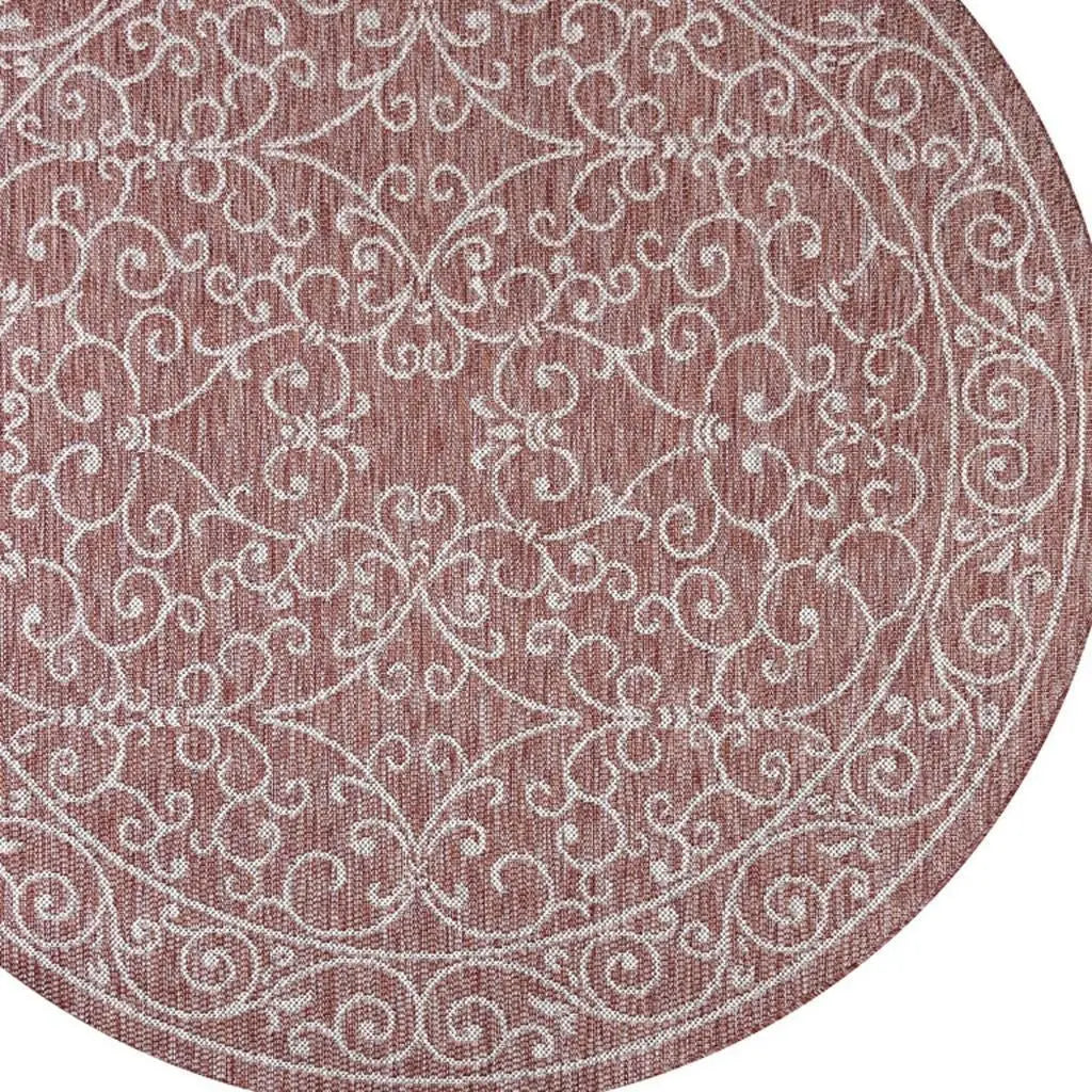 8' Red And Beige Round Medallion Indoor Outdoor Area Rug Homeroots Outdoor