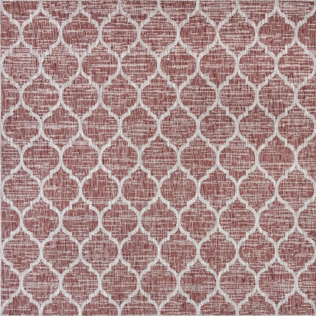 8' Red And Beige Square Geometric Indoor Outdoor Area Rug Homeroots Outdoor