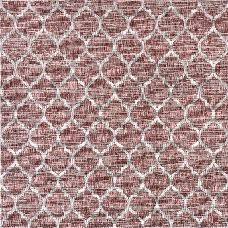 8' Red And Beige Square Geometric Indoor Outdoor Area Rug Homeroots Outdoor