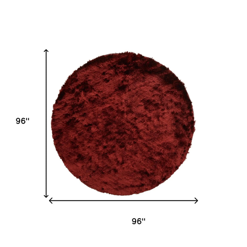 8' Red And Black Shag Hand Tufted Round Rug Homeroots Home Decor