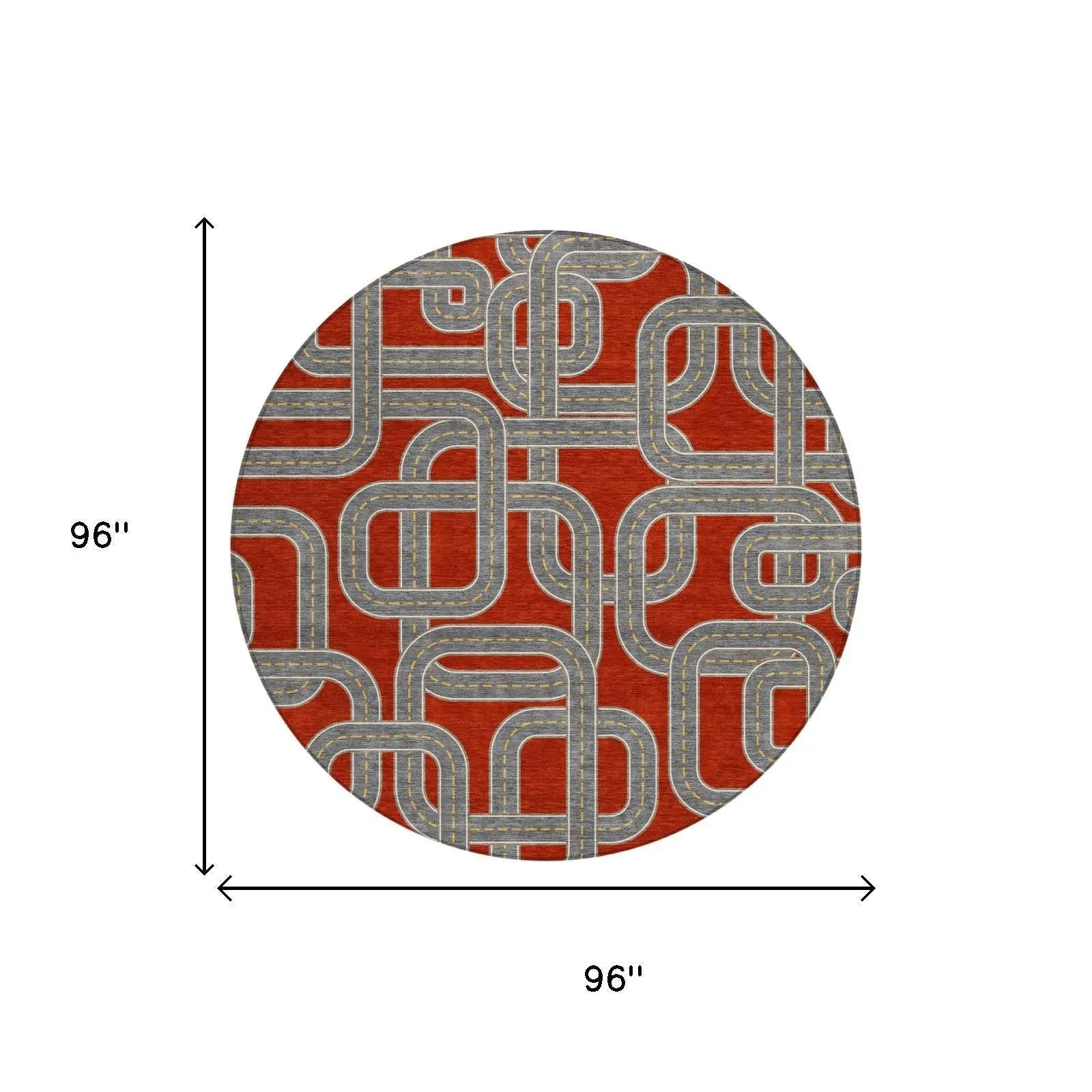8' Red And Gray Round Geometric Washable Indoor Outdoor Area Rug Homeroots Outdoor