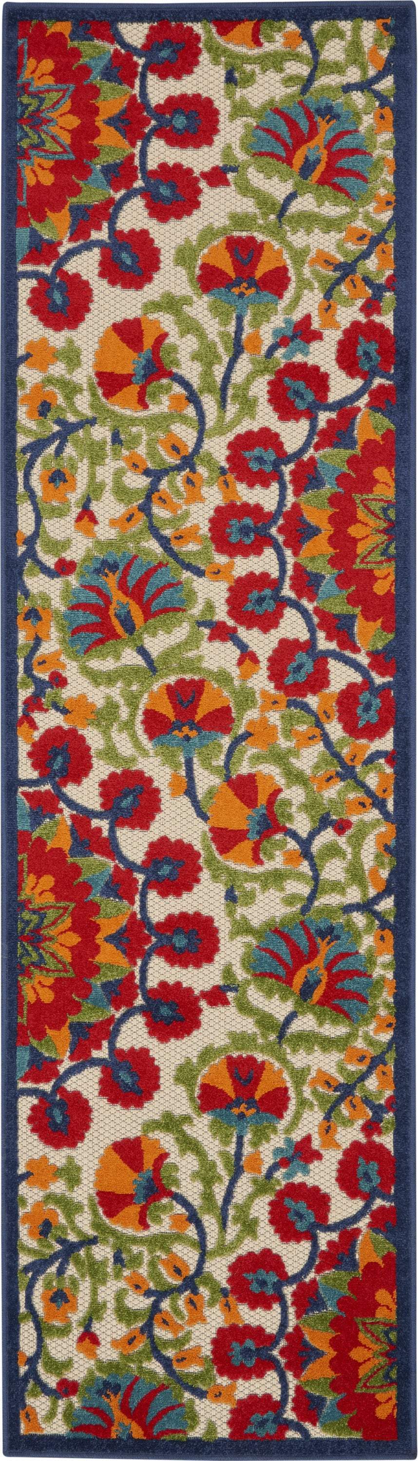8' Red And Ivory Floral Indoor Outdoor Area Rug - GreatEagleInc