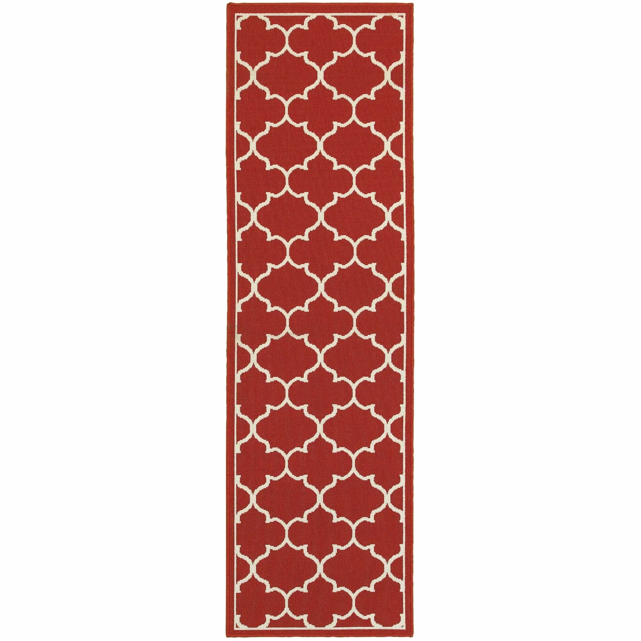 8' Red And Ivory Indoor Outdoor Runner Rug Homeroots Outdoor