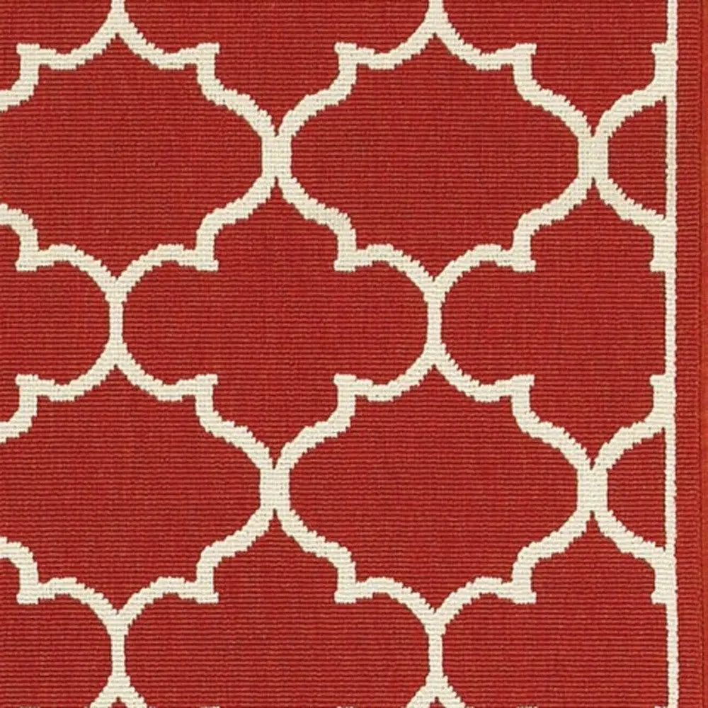 8' Red And Ivory Indoor Outdoor Runner Rug Homeroots Outdoor