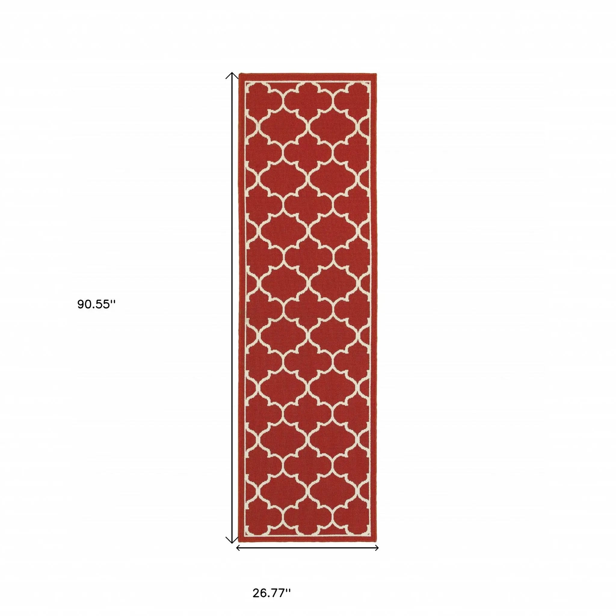8' Red And Ivory Indoor Outdoor Runner Rug Homeroots Outdoor