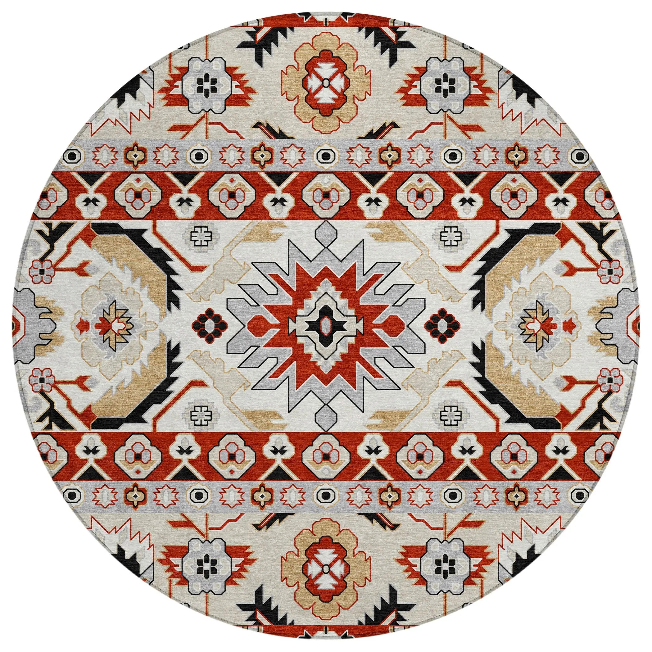 8' Red And Ivory Round Cactus Washable Indoor Outdoor Area Rug Homeroots Outdoor