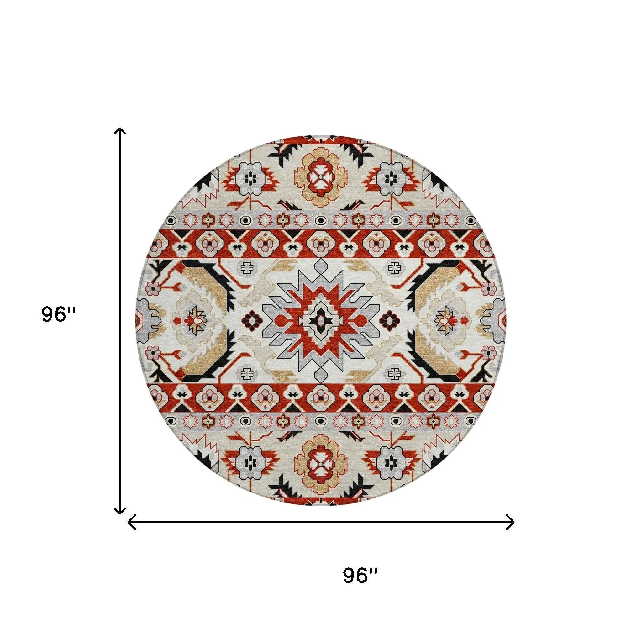 8' Red And Ivory Round Cactus Washable Indoor Outdoor Area Rug Homeroots Outdoor