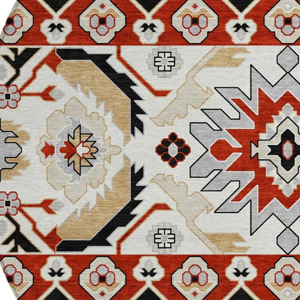 8' Red And Ivory Round Cactus Washable Indoor Outdoor Area Rug Homeroots Outdoor