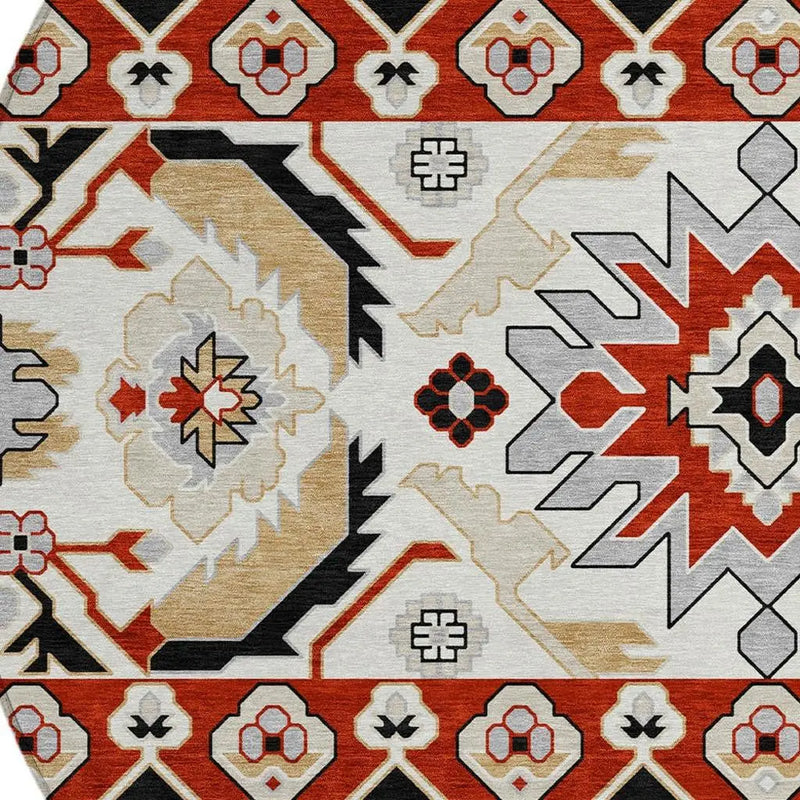 8' Red And Ivory Round Cactus Washable Indoor Outdoor Area Rug Homeroots Outdoor
