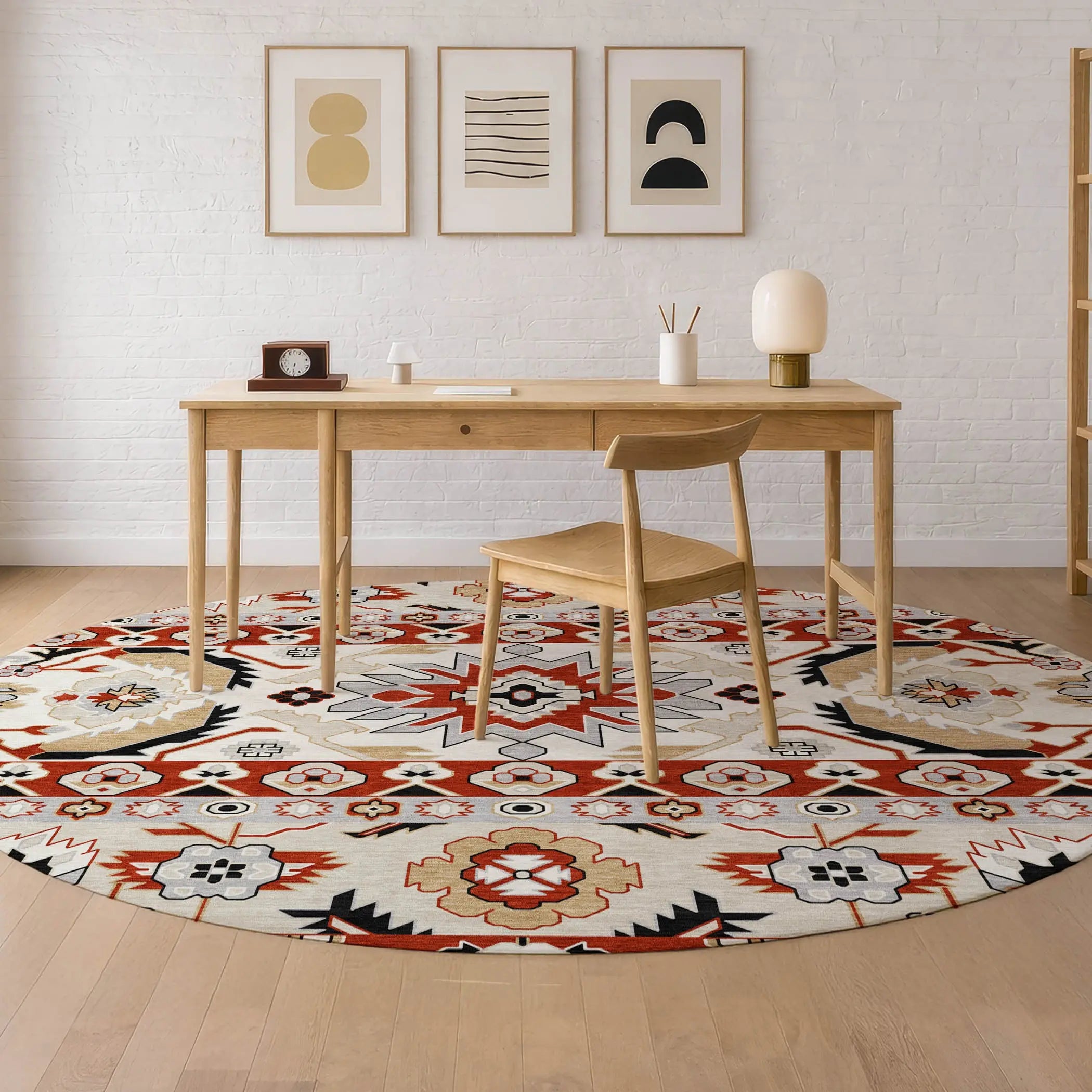 8' Red And Ivory Round Cactus Washable Indoor Outdoor Area Rug Homeroots Outdoor