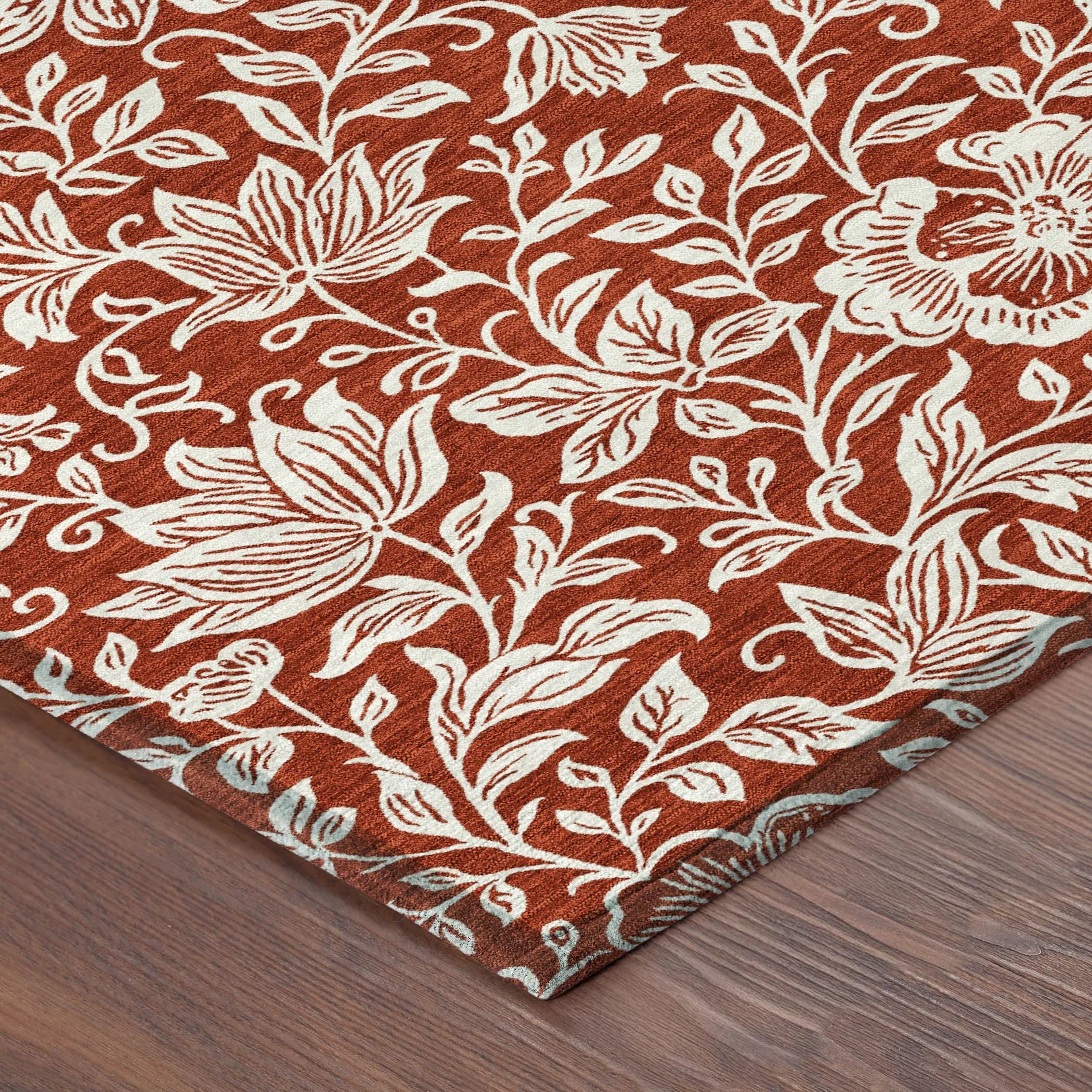 8' Red And Ivory Round Floral Washable Indoor Outdoor Area Rug Homeroots Outdoor