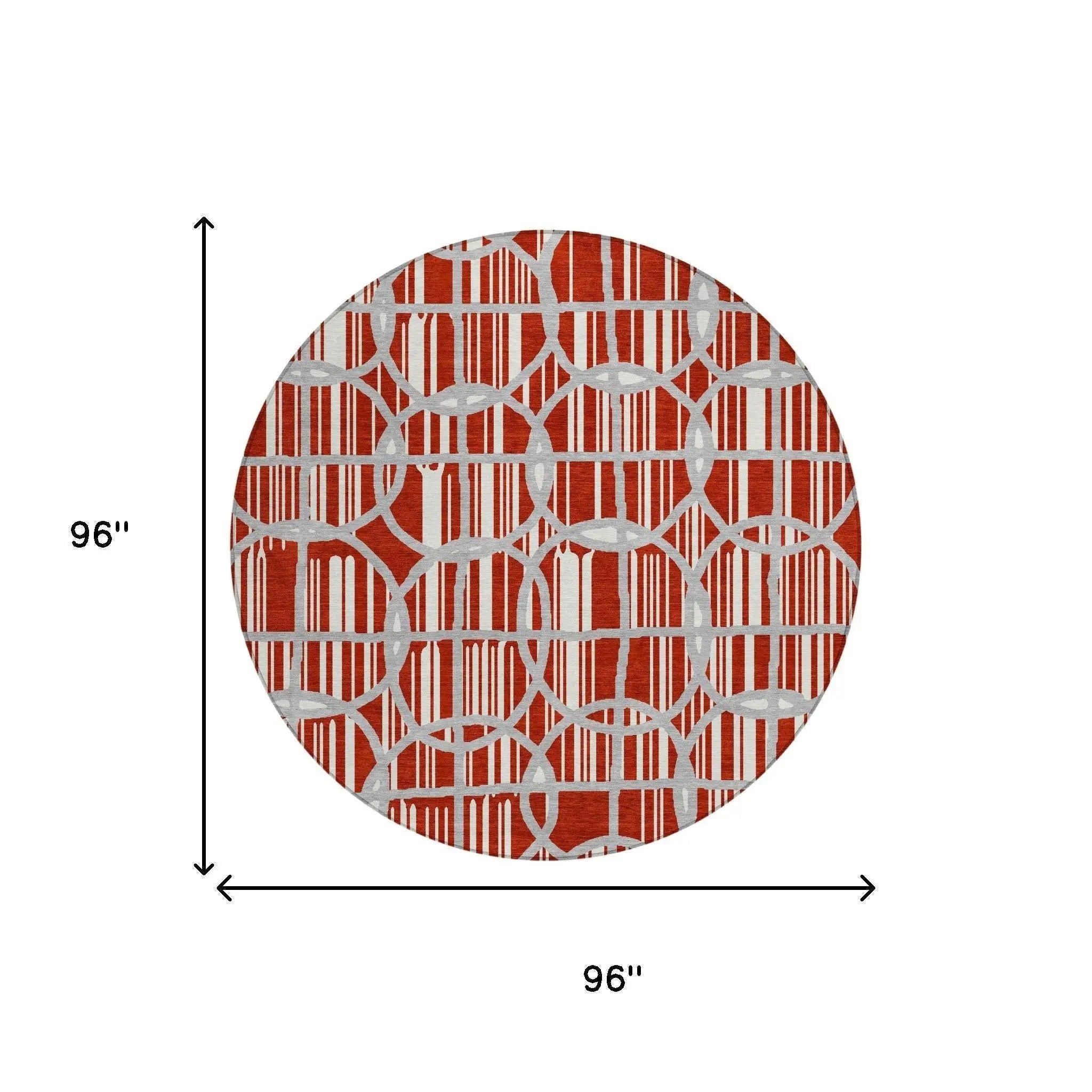8' Red And Ivory Round Geometric Washable Indoor Outdoor Area Rug Homeroots Outdoor