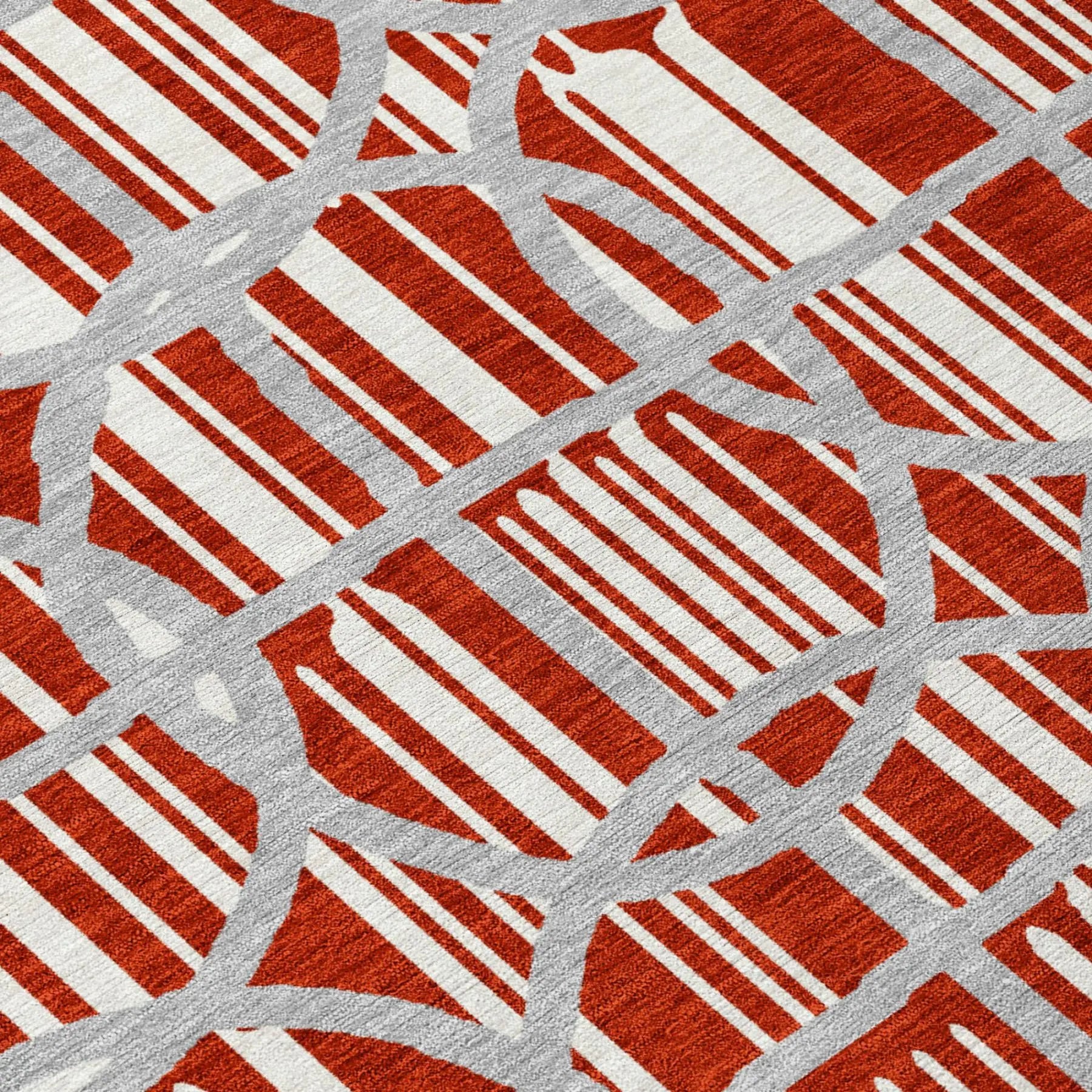 8' Red And Ivory Round Geometric Washable Indoor Outdoor Area Rug Homeroots Outdoor