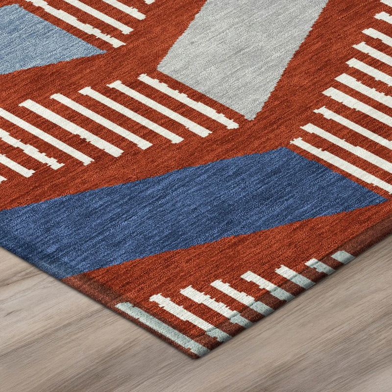 8' Red And Ivory Round Geometric Washable Indoor Outdoor Area Rug Homeroots Outdoor