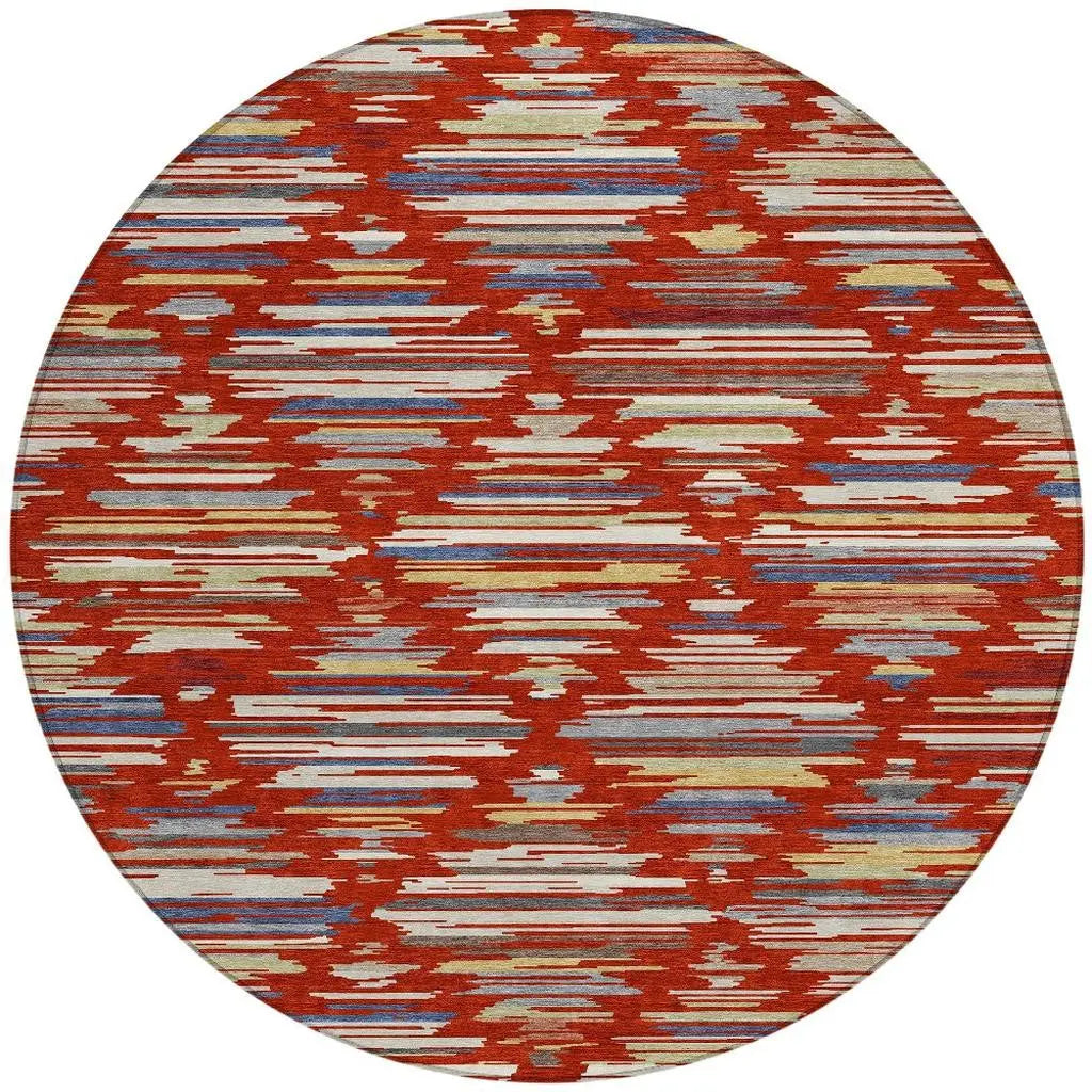 8' Red And Ivory Round Southwestern Washable Indoor Outdoor Area Rug Homeroots Outdoor