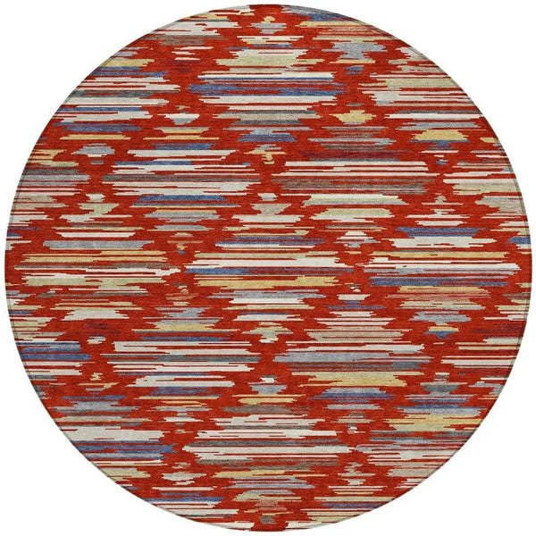 8' Red And Ivory Round Southwestern Washable Indoor Outdoor Area Rug Homeroots Outdoor