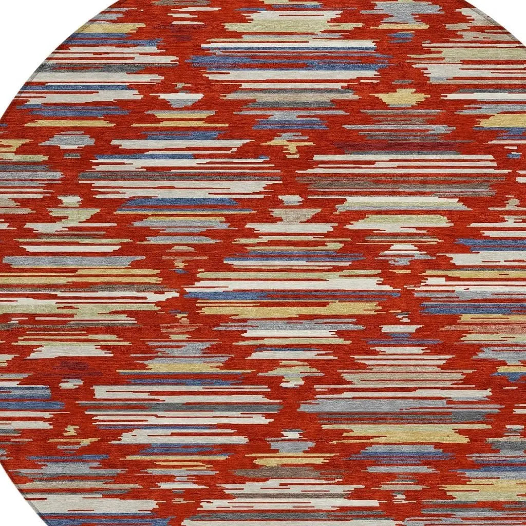 8' Red And Ivory Round Southwestern Washable Indoor Outdoor Area Rug Homeroots Outdoor