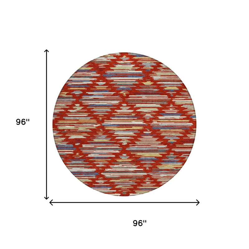 8' Red And Ivory Round Southwestern Washable Indoor Outdoor Area Rug Homeroots Outdoor