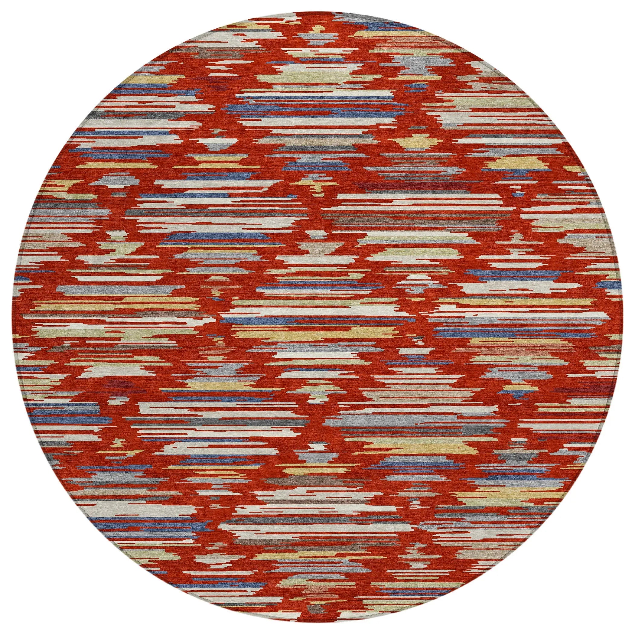 8' Red And Ivory Round Southwestern Washable Indoor Outdoor Area Rug Homeroots Outdoor