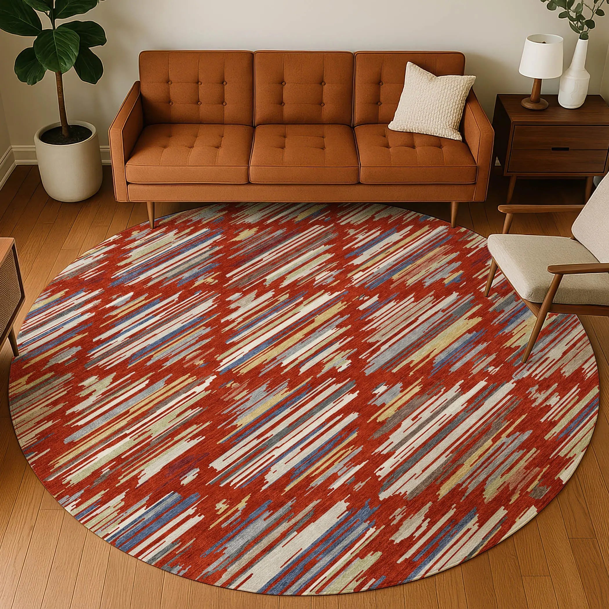8' Red And Ivory Round Southwestern Washable Indoor Outdoor Area Rug Homeroots Outdoor