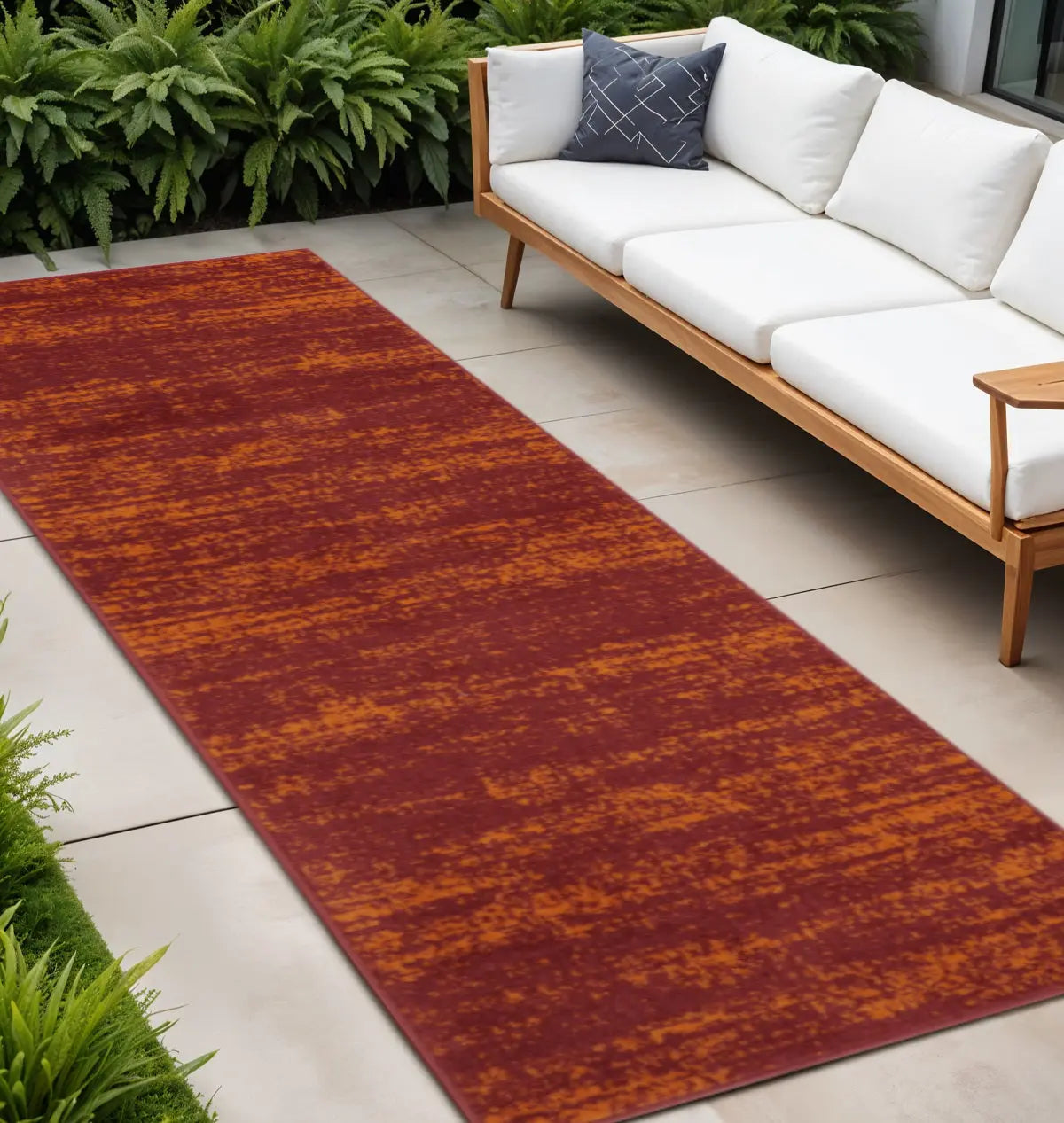 8' Red And Orange Abstract Indoor Outdoor Runner Rug Homeroots Outdoor