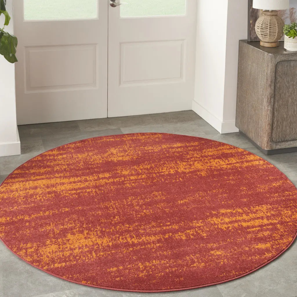 8' Red And Orange Round Abstract Indoor Outdoor Area Rug Homeroots Outdoor