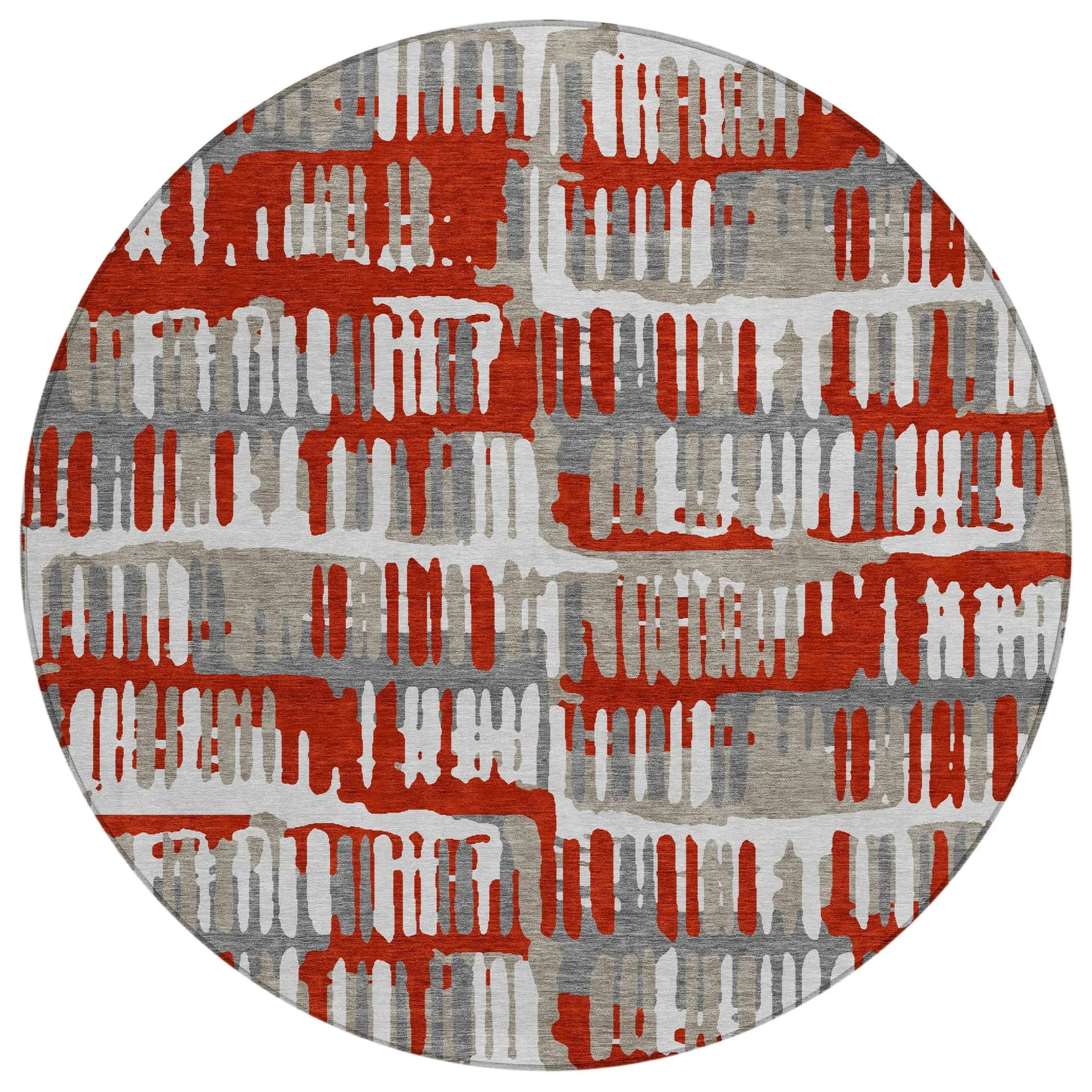8' Red And Orange Round Abstract Washable Indoor Outdoor Area Rug Homeroots Outdoor