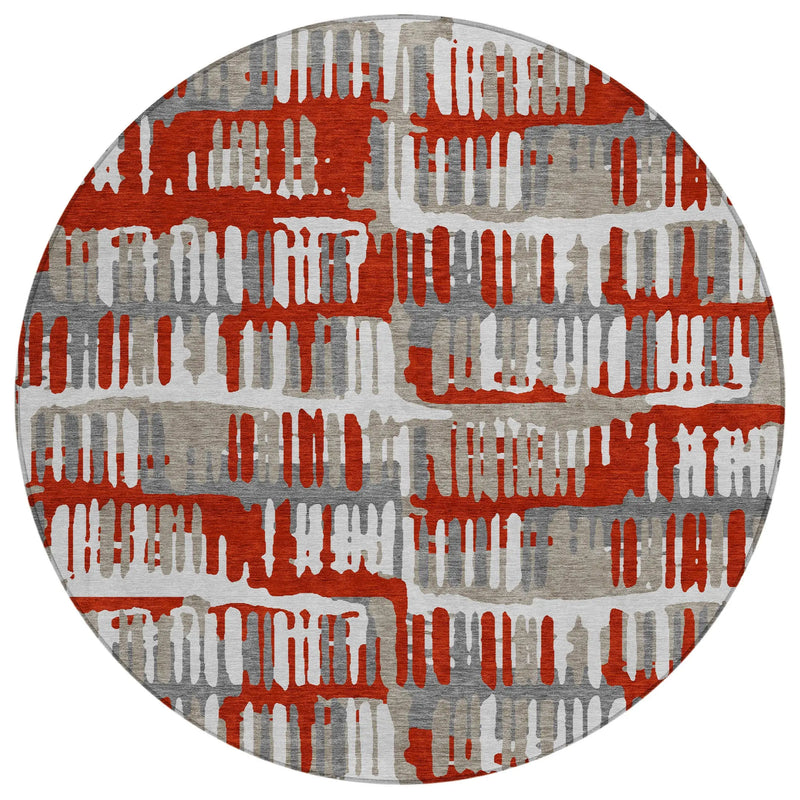 8' Red And Orange Round Abstract Washable Indoor Outdoor Area Rug Homeroots Outdoor