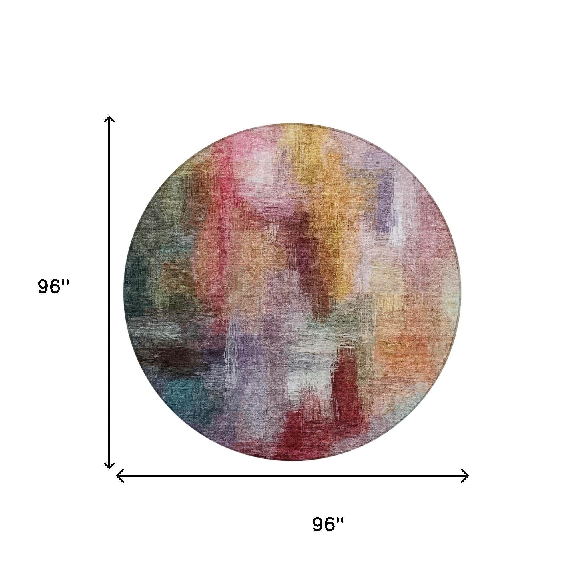 8' Red And Plum Round Abstract Washable Indoor Outdoor Area Rug Homeroots Outdoor