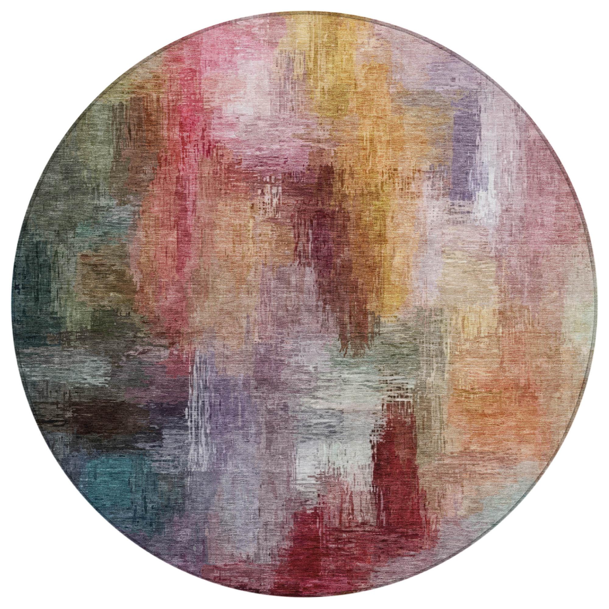 8' Red And Plum Round Abstract Washable Indoor Outdoor Area Rug Homeroots Outdoor