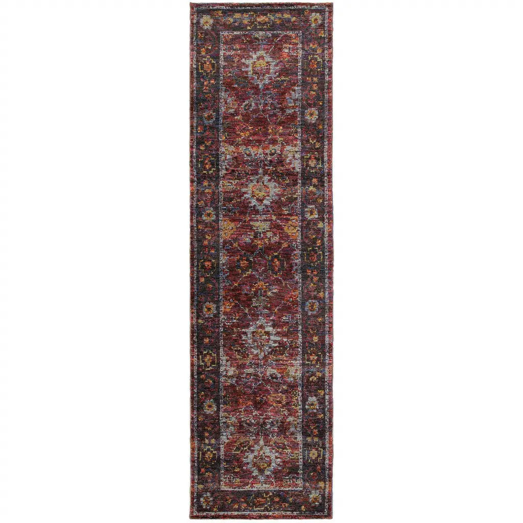 8' Red And Purple Oriental Runner Rug Homeroots Home Decor